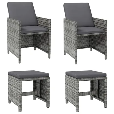 Immagine prodotto di Set Sedie da Giardino con Poggiapiedi 4 pz in Polyrattan Grigio