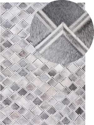 Produktbild von BELIANI Teppich Grau Echtleder 160 x 230 cm Kurzflor Rauten Handgefertigt Rechteckig