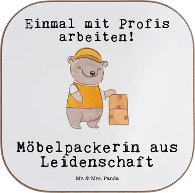 Produktbild von Mr. & Mrs. Panda Tassenuntersetzer Möbelpackerin Leidenschaft - Weiß - Geschenk, Untersetzer Tasse, Spruch, Lustig, Glas, Umzugsfirma, Tischuntersetzer, Tassen, Coaster