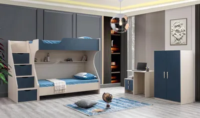 Obrázek produktu pro Modrá dřevěná postýlka s moderním designem