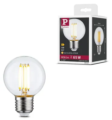 Immagine prodotto di Lampadina LED a filamento, 230V, forma globo G60, attacco E27, 806 lumen, 7W, 2700K, vetro trasparente