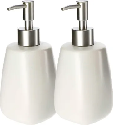 Produktbild von KADAX Keramik Seifenspender mit Pumpe für Bad, Küche "Palmi", 400ml, Weiß, 2 Stück
