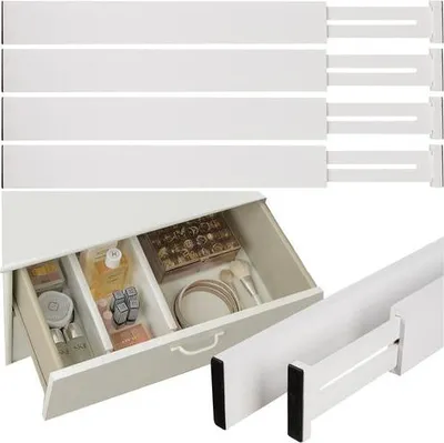 Image de Organisateur de tiroir réglable en bambou, blanc, lot de 4