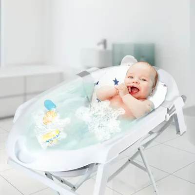 Produktbild von TolleTour Babybadewanne mit Gestell 85cm - Baby Badewanne Faltbar mit Stöpsel&Badekissen,Grau
