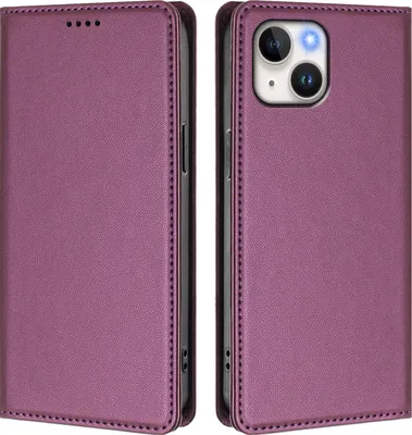 Immagine prodotto di Custodia in pelle per iPhone 15, custodia a libro magnetica in Finto cuoio con supporto - Viola