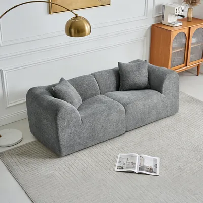 Produktbild von okwish Zweisitzer klassisches Sofa mit Kissen, Loungesofa Platzsparendes, Wohnzimmersofa,für kleine Wohnungen,Grau
