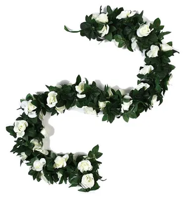 Produktbild von Künstliche Rosengirlande 2.4m Weiß 2 Stück Seidenblumen Hängende Rebe