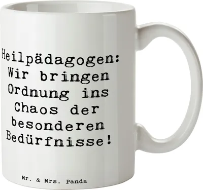 Produktbild von Mr. & Mrs. Panda Kaffeebecher Spruch Heilpädagogin Chaosordnung - Weiß - Geschenk, Bedruckte Tasse, kreative Geschenke, handgefertigte, Kaffeetasse, Keramiktasse, Becher
