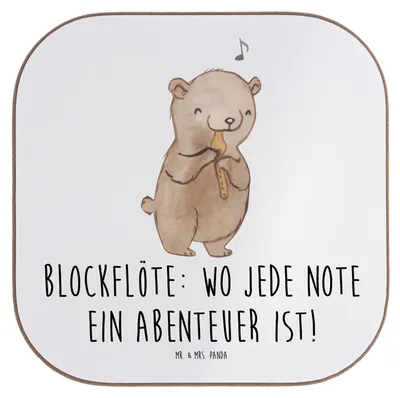 Produktbild von Mr. & Mrs. Panda Untersetzer Glas Abenteuer Blockflöte - Weiß - Geschenk, Instrument, bieruntersetzer, Musiker, Holzuntersetzer, Musikinstrument, Noten, Coaster, Lernen