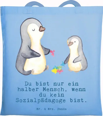 Produktbild von Mr. & Mrs. Panda Shopping Tasche Sozialpädagoge Herz - Sky Blue - Geschenk, Laptoptasche, Schultasche, Tote Bag, Uni, Einkaufstasche