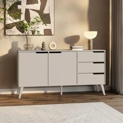 Obrázek produktu pro Komoda NOREL 2D3S - Moderní příborník v kašmírové barvě se 3 zásuvkami a 2 dvířky