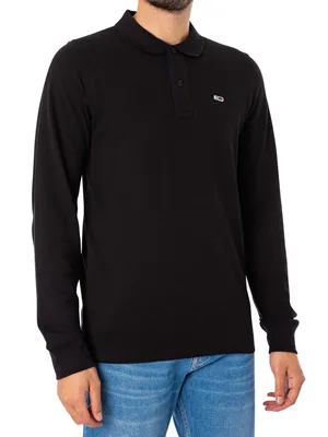 Produktbild von Tommy Jeans Herren Slim Solid Langarm-Poloshirt, Schwarz