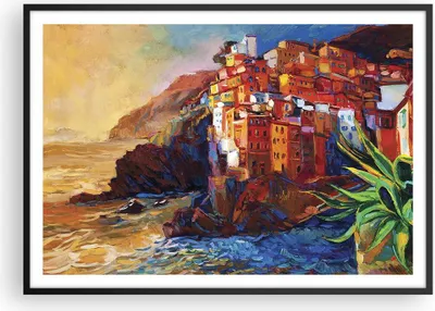 Produktbild von Gerahmtes Poster - Schwarzer Rahmen - Manarola Bunt Öl - 100x70 cm - Wand Bild - Wanddeko - Wandbilder - Kunstposter - Wandposter - Bilderrahmen - Bilder - Kunstdruck - Wandbild - P2BAA100x70-4164
