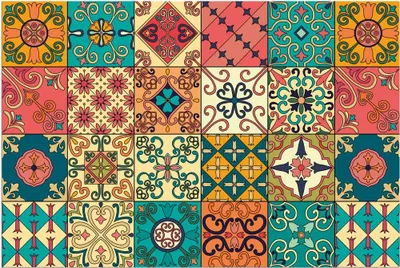 Image de Paillasson Carreaux floraux multicolores en 40x60 cm comme paillasson