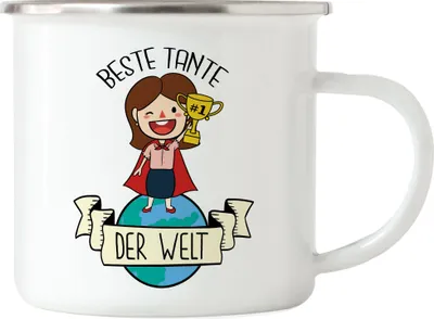 Produktbild von Beste Tante der Welt Pokal Emaille Tasse Lustig Geschenkidee Geschwister Geburtstag Nichte Neffe