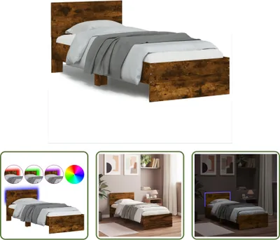 Produktbild von The Living Store Bettgestell mit Kopfteil und LED-Leuchten Räuchereiche 90x200cm