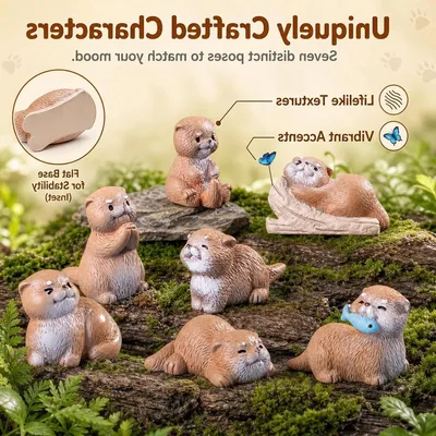 Set aus 7 Miniatur-Otterfiguren zur Dekoration