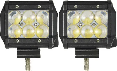 Two black LED work lights are shown against a white background.