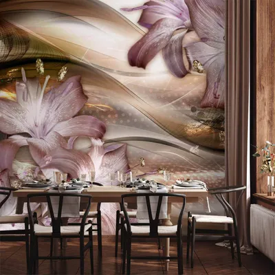 Produktbild von Vlies Fototapete - Lilies on the Wave (Brown) 400x280 cm Blumen b-C-0205-a-b