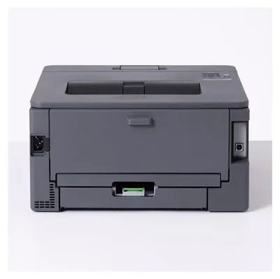 A gray Brother laser printer is shown from the front on a white background.