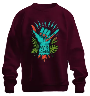 Produktbild von Santa Cruz California Shaka Zombiehand Tropisch Vintage Sweatshirt Pullover, Burgundy, 3XL
