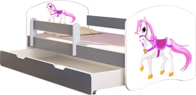 Immagine prodotto di ACMA letto per ragazzi letto junior completo di materasso a doghe e protezione anticaduta Grigio 43 Cavallo piccolo 160x80 + rete