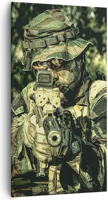 Produktbild von Bild auf Leinwand - Leinwandbild - Soldat Gewehr - 55x100cm - Wand Bild - Wanddeko - Wandbilder - Leinwanddruck - Bilder - Kunstdruck - Wanddekoration - Leinwand bilder - Wandkunst - PA55x100-3945