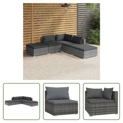 Produktbild von The Living Store 5-tlg. Garten-Lounge-Set mit Kissen Poly Rattan Grau