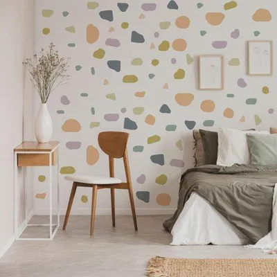 Image de Autocollants muraux colorés à pois et motifs géométriques abstraits modernes en vinyle pour le salon, la chambre à coucher et la chambre d'enfant