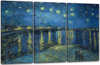Produktbild von Leinwandbild 3-teilig (120x80cm): Vincent van Gogh - Sternennacht über die Rhône (1888), echter Holz-Keilrahmen inkl. Aufhänger, handgefertigt in Deutschland