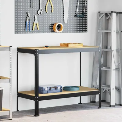 Produktbild von "Schlussverkauf" Werkbänke - VIDAXL - mit Regal Schwarz 115x55x91 cm Holzwerkstoff C17736