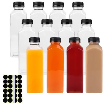 Productafbeelding van Set van 12 Herbruikbare Plastic Sapflessen 500 ml met Doppen