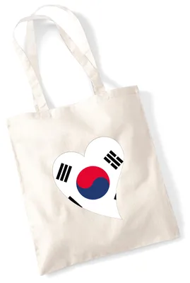 Produktbild von Huuraa Jutebeutel Südkorea Flagge Herz 10 Liter Natural Baumwolle Tasche Geschenkidee