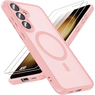 Image de Coque + 2 Verres Trempés pour Samsung Galaxy S23, avec Anneau Magnétique Vitre Caméra - Rose