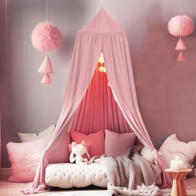 Produktbild von Famanu Baldachin für Kinderzimmer, Betthimmel mit Insektenschutz - Rosa