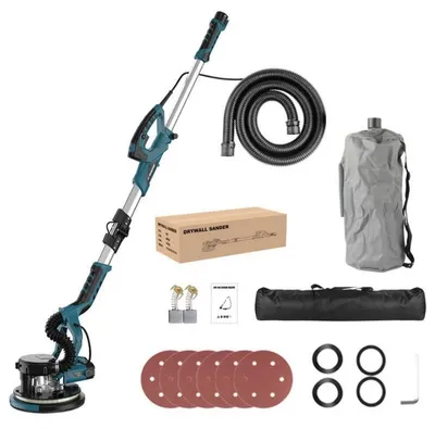 Produktbild von Elektrische Wandschleifmaschine - Trockenbauschleifer 1390 W - 6-stufige Drehzahlregelung - Teleskopstiel - Staubfreies Schleifen mit Absaugung für Wände und Decken