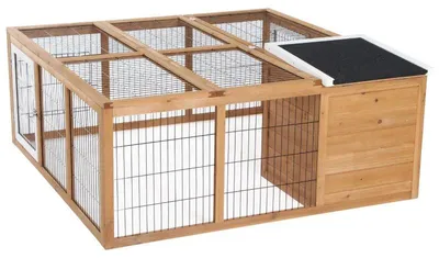 Productafbeelding van Konijnenhok met ren en nachtverblijf | Kleur: Naturel | Afmetingen: 120x123x52 cm