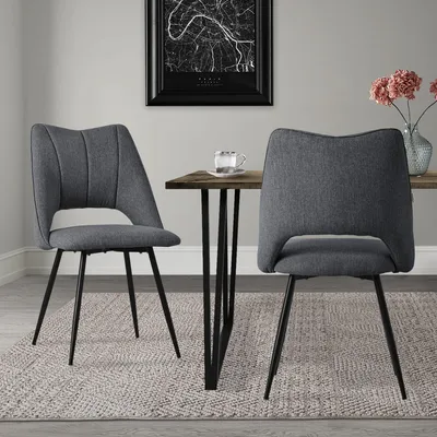 Produktbild von ML-Design Esszimmerstühle 2er Set Grau, Sitzfläche aus Polyester mit schwarzen Metallbeinen, Küchenstühle mit Rückenlehne
