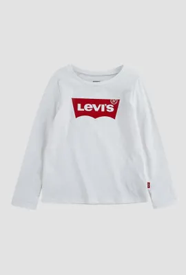 Produktbild von Levi's Kinder-T-Shirt mit langen Ärmeln und Logo, Mädchen, weiß