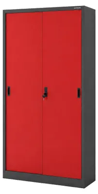 Produktbild von Aktenschrank Büroschrank mit Schiebetüren Stahlblech Fachböden Pulverbeschichtung abschließbar 185 cm x 90 cm x 40 cm Anthrazit- Rot: