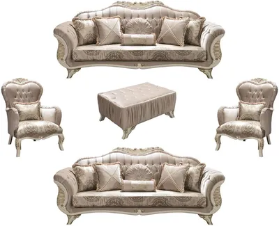 Produktbild von Casa Padrino Luxus Barock Wohnzimmer Set Grau / Creme / Gold - 2 Sofas & 2 Sessel & 1 Couchtisch - Wohnzimmermöbel im Barockstil - Edle Barock Möbel