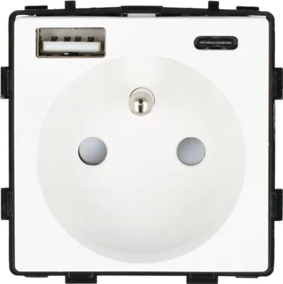 Produktbild von Steckdosenmodul mit USB-Schnellladegerät AC 230V einzeln weiß 20W 4A