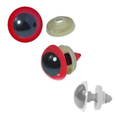 Produktbild von 10 Paar Kunststoffaugen 14mm inkl. Gegenstück, Puppe Stofftier, Farbauswahl, Farbe:rot