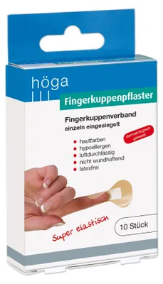 Produktbild von Höga-Fingerkuppenverband einzeln eingesiegelt, ca. 4x7cm, 10 Stück, hautfarben, hypoallergen, luftdurchlässig, nicht wundhaftend, latexfrei, 3er-Pack