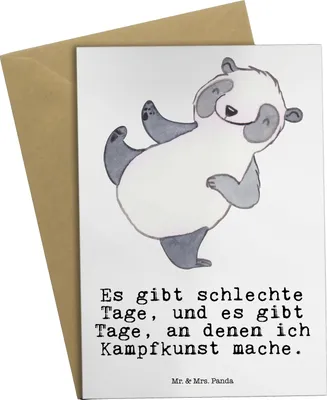 Produktbild von Mr. & Mrs. Panda Klappkarte Panda Kampfkunst - Weiß - Geschenk, hochzeitskarten, Glückwunschkarte, osterkarte, Selbstverteidigung, weihnachtskarten, einladungskarten