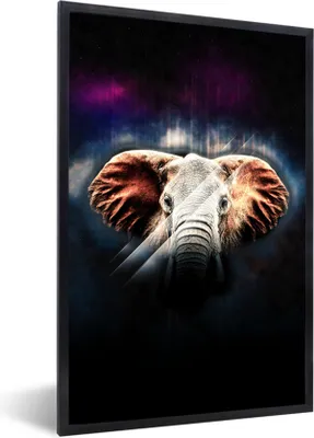 Produktbild von MuchoWow® MuchoWow® Gerahmtes Poster Elefant - Schwarz - Farben 60x90 cm - Poster mit zchwarzem Bilderrahmen - Kunst