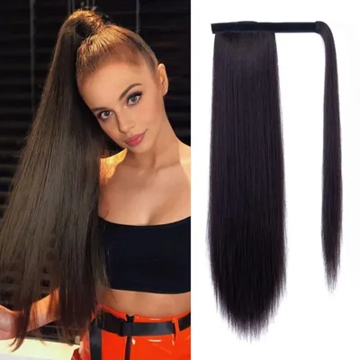 Obrázek produktu pro Clip-in paruka s copem, 50 cm, vlnitá, syntetické vlasy, tmavě hnědá