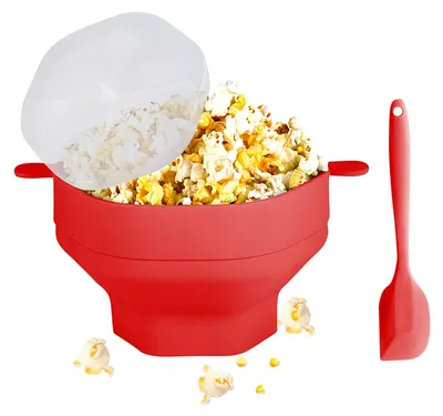 Klappbare Silikon-Popcornschale mit Deckel, rot, 24 cm