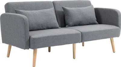 Zdjęcie produktu dla Sofa rozkładana HOMCOM, 2-osobowa, rozkładana, z funkcją spania, 2 poduszki dekoracyjne, 3-osobowa, tapicerowana sofa z regulowanym oparciem, wygląd lnu, do salonu i sypialni, 170 x 83 x 80 cm, kolor szary