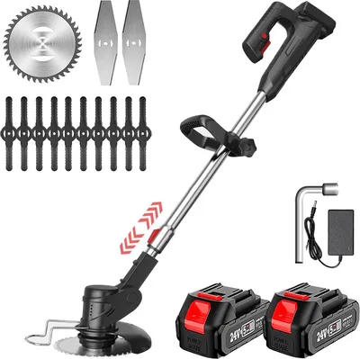 Produktbild von Akku-Rasentrimmer, Elektrischer Grasschneider, mit 2 Batterie und Ladegerät, 180° Trimmwinkel, Teleskop-Stiel & Zusatzhandgriff